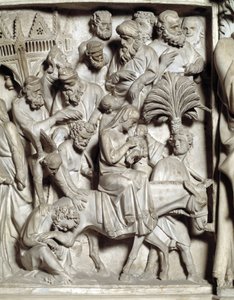 Detail der Reliefs des Stuhls von Giovanni Pisano (1248-1314): Flucht nach Ägypten (Detail) von Giovanni Pisano