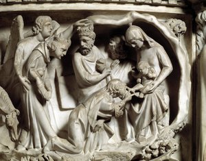 Detail der Reliefs des Stuhls von Giovanni Pisano (1248-1314): Anbetung der Heiligen Drei Könige (Detail)