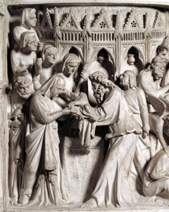 Detail der Reliefs des Stuhls von Giovanni Pisano: Die Darstellung Jesu im Tempel (Detail der Reliefs des Marmorpults) von Giovanni Pisano