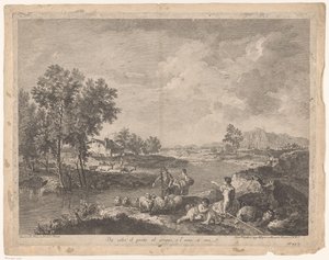 Landschaft mit einem Hirten und Schafen