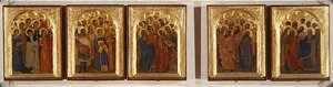 Predella, Polyptychon der Heiligen, Jungfrauen und Märtyrer (Tempera auf Holz) von Giovanni da Milano