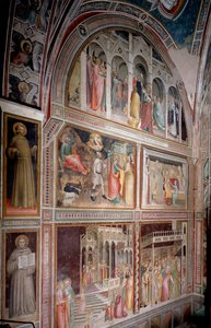 Das Leben der Jungfrau: Joachim wird aus dem Tempel vertrieben, die Verkündigung und das Treffen mit Anne, die Geburt Marias, die Darstellung und die Hochzeit von Giovanni da Milano