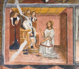 Jesus wäscht Petrus die Füße beim letzten Abendmahl