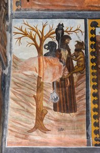 Geschichten der Passion Christi: Judas, nachdem er Jesus für dreißig Denare verraten hat, erhängt sich