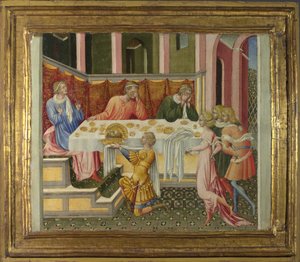 Der Kopf von Johannes dem Täufer wird Herodes gebracht (Predella-Panel), 1454