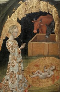 Die Geburt Christi, Heiliger Victtorino, Heiliger Ansano, zentrales Detail