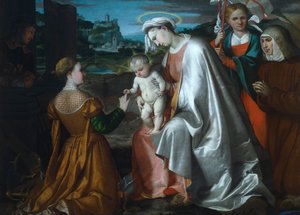 Mystische Hochzeit der Heiligen Katharina in Anwesenheit der Heiligen Ursula, Laurentius und Angela Merici von Girolamo Romanino