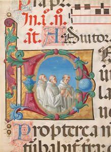 Manuskript-Illumination mit singenden Mönchen in einem Initial D, aus einem Psalter, Italienisch, 1501-2 von Girolamo dai Libri