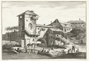 Haus mit Turm am Wasser