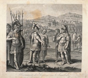 Treffen zwischen Hannibal und Scipio während der Punischen Kriege von Giulio (after) Romano