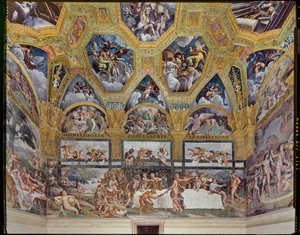 Zimmer der Psyche: Blick auf die Westwand, mit dem rustikalen Bankett (Fresko)