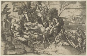 Jupiter gesäugt von der Ziege Amalthea von Giulio Bonasone