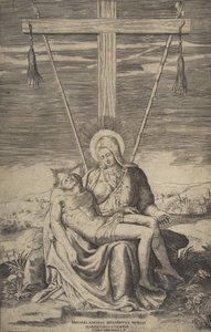 Pieta unter dem Kreuz von Golgatha (1547) von Giulio Bonasone