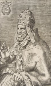 Porträt von Papst Marcellus II., rechte Hand erhoben, nach links gewandt, ca. 1555