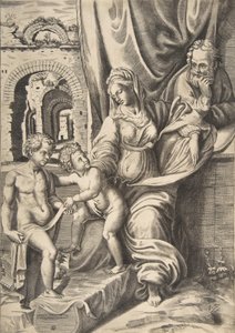 Die Heilige Familie und der kleine Johannes der Täufer (1531-76) von Giulio Bonasone