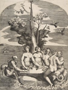 Zwei Meeresgötter begleitet von vier Nymphen, 1531-76 von Giulio Bonasone