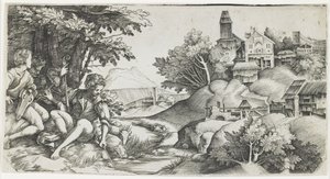 Hirten in einer Landschaft von Giulio Campagnola