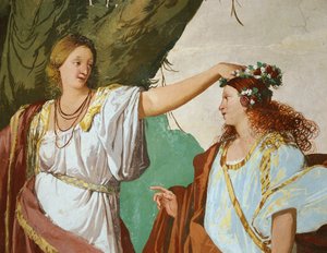 Nymphe Amaryllis als Siegerin des Kusswettbewerbs gekrönt