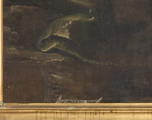 Signatur, Detail, Jungfrau Maria mit Kind und Heiliger Firmus und Heiliger Rusticus (Detail)