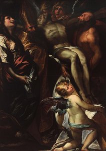 Die Kreuzabnahme mit den Heiligen Maria Magdalena, Augustinus, Hieronymus und Engeln, um 1618