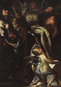 Die Kreuzabnahme mit den Heiligen Maria Magdalena, Augustinus, Hieronymus und Engeln