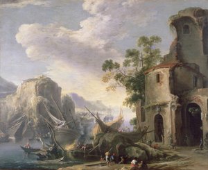 Amor weckt Psyche, die, nachdem sie das Gefäß mit der Schönheit von Proserpina geöffnet hat, in Schlaf gefallen ist, Lunette von Giulio Romano
