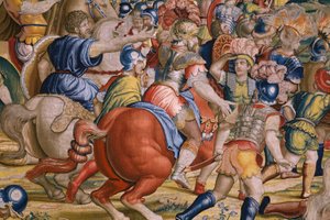 Serie Die Taten des Scipio: Die Schlacht bei Zama. Zeichner Giulio Romano. Atelier von Balthasar van Vlierden (?), Brüssel. 1523-1532. (Detail)