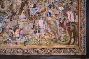 Serie Die Taten des Scipio: Die Schlacht bei Zama. Zeichner Giulio Romano. Atelier von Balthasar van Vlierden (?), Brüssel. 1523-1532. (Detail)