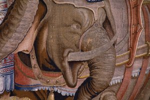 Flämischer Wandteppich. Serie Die Taten des Scipio: Die Schlacht bei Zama. Zeichner Giulio Romano. Atelier von Balthasar van Vlierden (?), Brüssel. 1523-1532. (Detail) von Giulio Romano