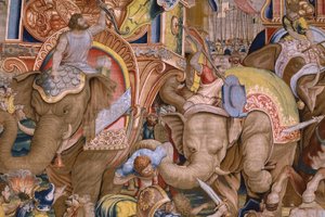 Flämischer Wandteppich. Serie Die Taten des Scipio: Die Schlacht bei Zama. Zeichner Giulio Romano. Atelier von Balthasar van Vlierden (?), Brüssel. 1523-1532. (Detail)