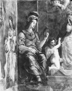 Klugheit neben Papst Damasus I. (ca. 304-384) (Detail) von Giulio Romano
