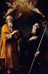 Heilige Andreas und Benedikt mit Heiligem Geist über ihnen und zwei anbetenden Putti