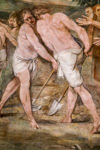 Romulus pflügt die Grenzlinie um die zukünftige Stadt Rom (Detail) von Giuseppe Cesari