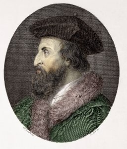 Porträt des italienischen Arztes, Dichters und Humanisten Girolamo Fracastoro (Hieronymus Fracastorius oder Jerome Fracastor) (1478/83-1553) Gravur