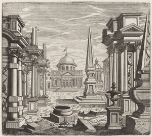 Architektonische Fantasie mit Obelisken, Ruinen und einem Platz