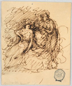 Figurenskizze mit einem sitzenden Mädchen, das mit einem stehenden Mädchen spricht von Giuseppe Bernardino Bison
