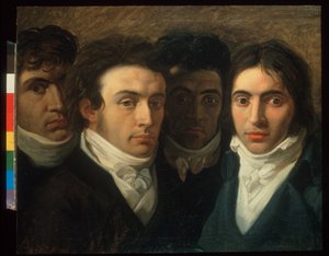 Selbstporträt mit Felice Bellotti, Gaetano Cattaneo und Carlo Porta von Giuseppe Bossi