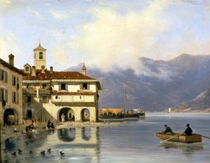 Como. Ufer und Hafen von Menaggio (1850). Gemälde von Canella von Giuseppe Canella