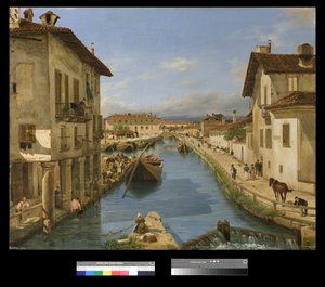 Ansicht des Naviglio-Kanals von der San Marco Brücke in Mailand