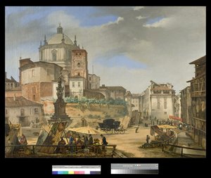 Ansicht der Piazza della Vetra in Mailand, 1833