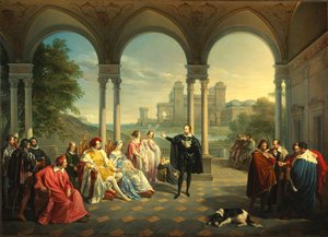 Torquato Tasso liest La Gerusalemme Liberata am Hof von Ferrara, 1841 von Giuseppe Mancinelli