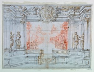Zeichnung, Bühnenbild: Ballett Cele, 1674