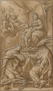 Die Madonna und das Kind auf dem Thron, von zwei Heiligen verehrt