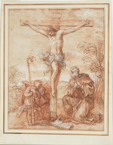 Der heilige Augustinus und zwei Engel, die das Kruzifix anbeten von Giuseppe Passeri