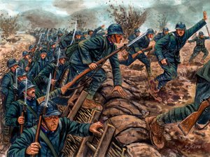 Erster Weltkrieg: Angriff der italienischen Infanterie (Illustration von Giuseppe Rava) von Giuseppe Rava