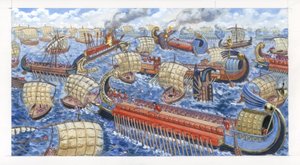 Gnaeus Pompeius Magnus besiegt die kilikischen Piraten in der Schlacht