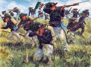 Italienfeldzug von 1859 (Zweiter Italienischer Unabhängigkeitskrieg): Bersaglieri (Bersagliers) der italienischen Armee im Einsatz von Giuseppe Rava