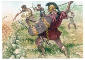 Königreich Makedonien: Soldaten der leichten Infanterie - Makedonien (antikes Königreich): Soldaten der leichten Infanterie - Illustration von Giuseppe Rava von Giuseppe Rava