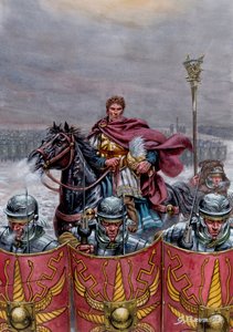 Römische Antike: Römische Armee nahe dem Hadrianswall in Schottland, 2. Jahrhundert n. Chr. - Illustration von Giuseppe Rava