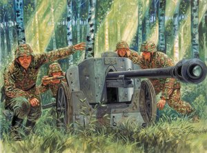 Zweiter Weltkrieg: Panzerabwehrkanone 38 oder Pak 38, deutsche Panzerabwehrkanone - Illustration von Giuseppe Rava